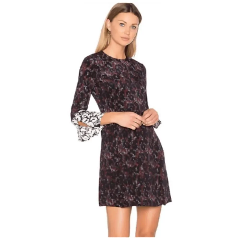 DEREK LAM 10 CROSBY Women's Bell Sleeve Allover Print Mini Dress Black Size 6